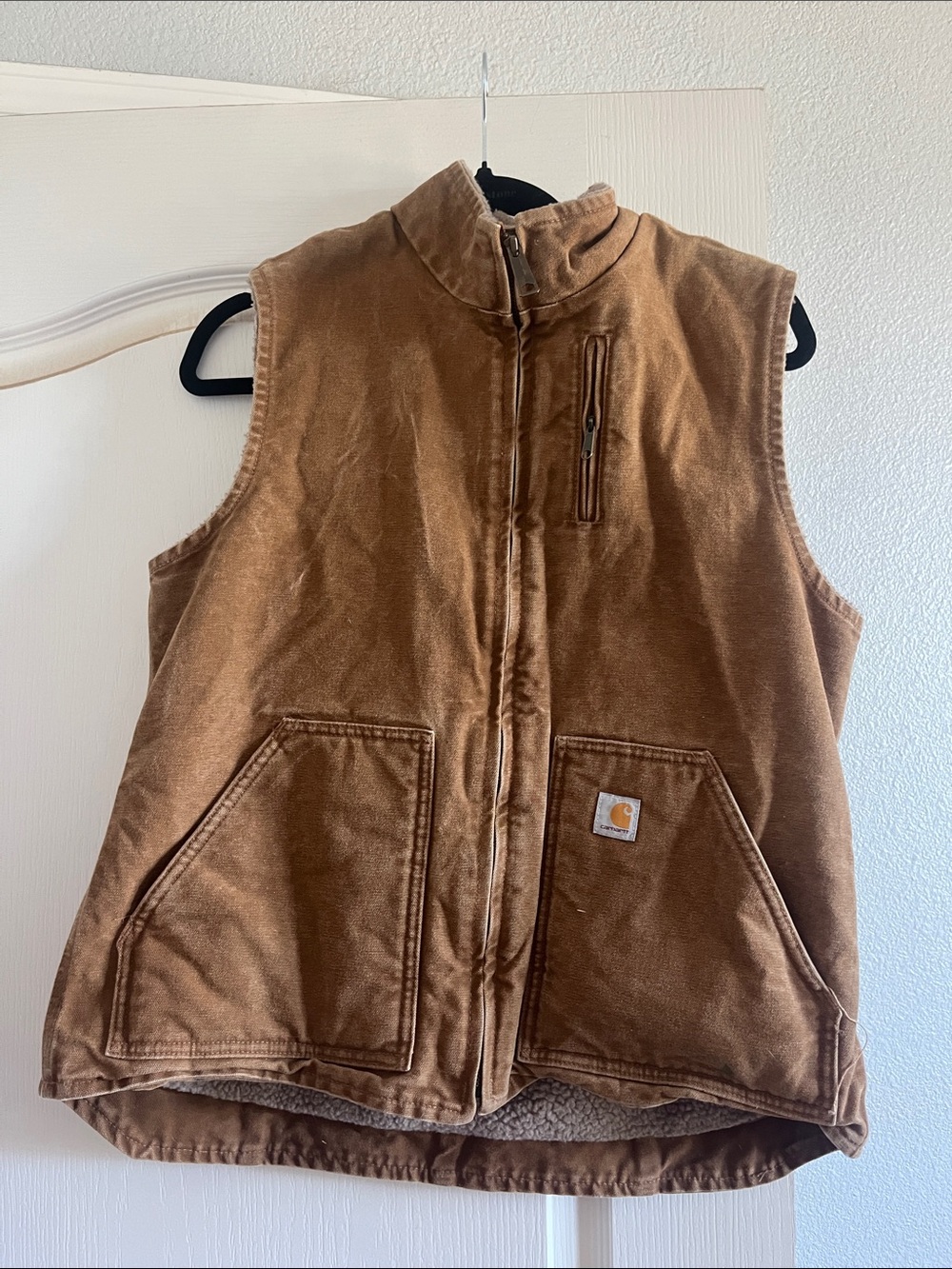Carhartt Brown Work Vest with Chest Zip Pocket